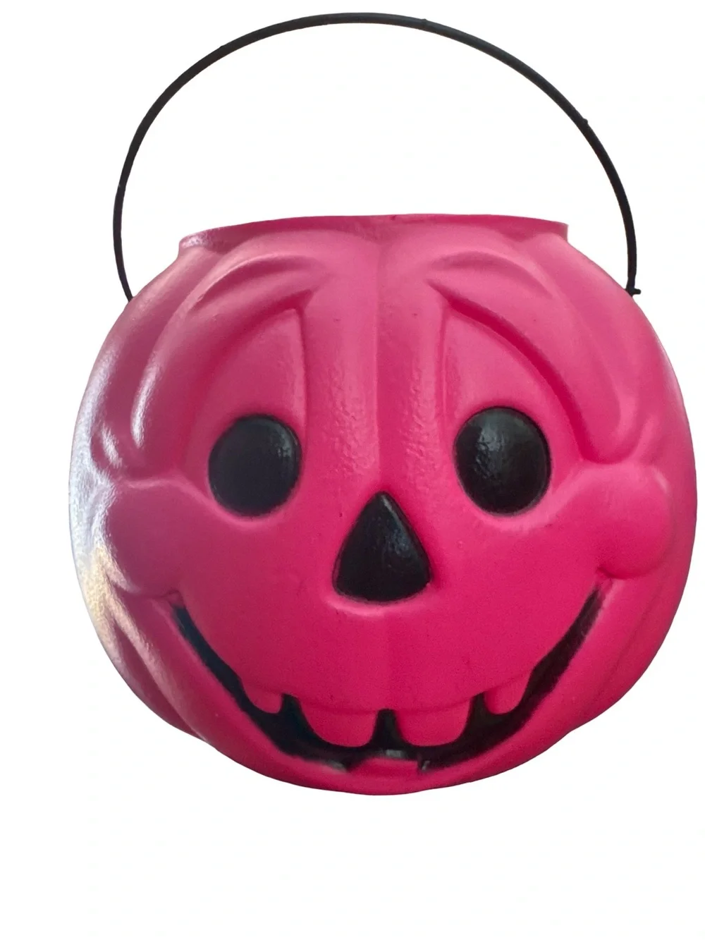 Vintage Halloween Trick Or Treat Pink Pumpkin Pail Bucket General Foam Plastics